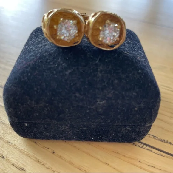 Diamond Essence 14k solid cufflinks simulated Diamond solitaire - Picture 11 of 12